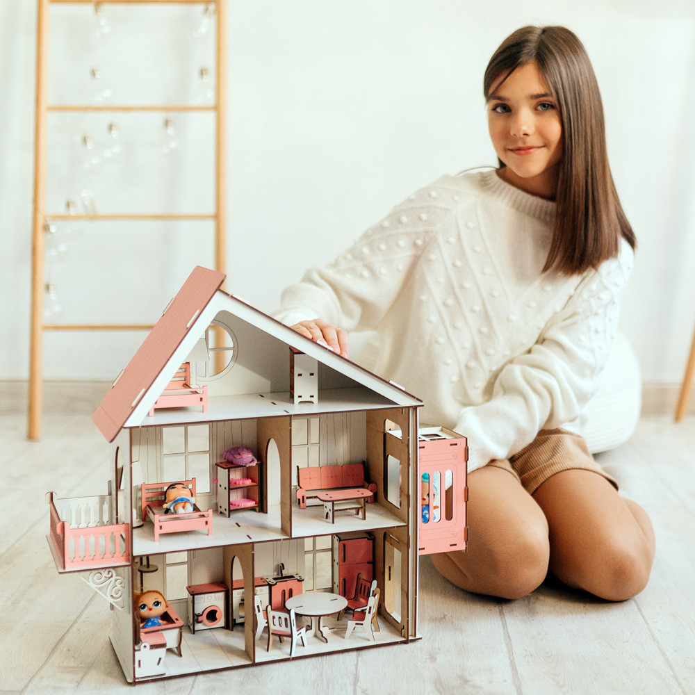 Дерев'яний ляльковий Будиночок DaBo Home для LOL з меблями та ліфтом, фото 1