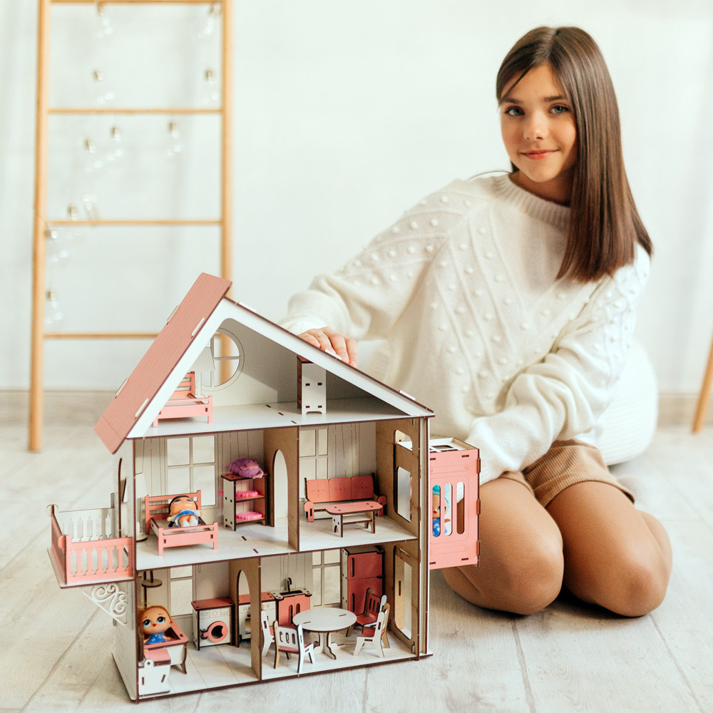 Дерев'яний ляльковий Будиночок DaBo Home для LOL з меблями та ліфтом