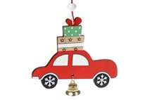 Новорічний підвісний декор Машинка з дзвіночком, 10см, 1 вид, колір - червоний (738-289), фото 1