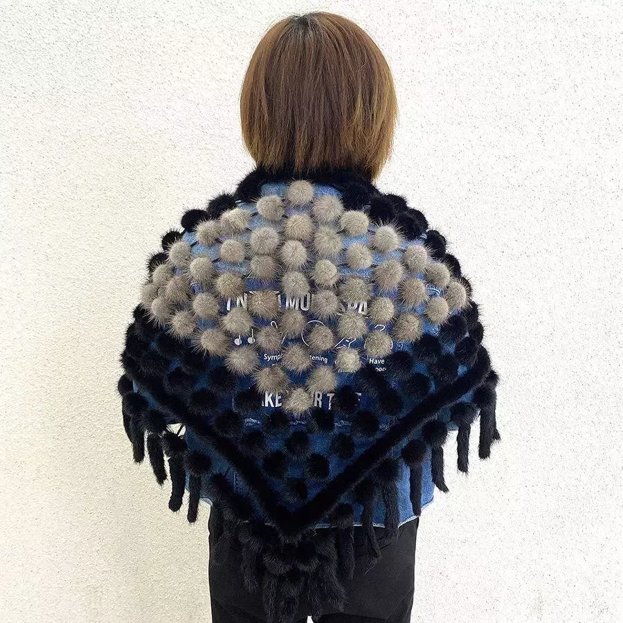 Шаль із норки, норкова накидка, норкова хустка з попелястий норки, фото 1