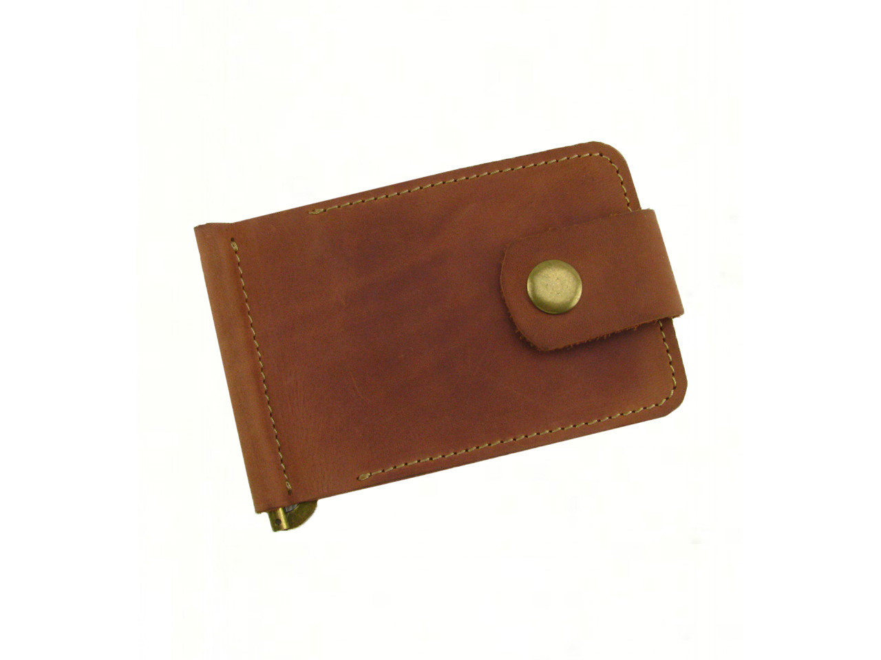 Затиск для грошей шкіряний GS коньячного рудого кольору, фото 1