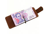 Затиск для грошей шкіряний GS коньячного рудого кольору, фото 2