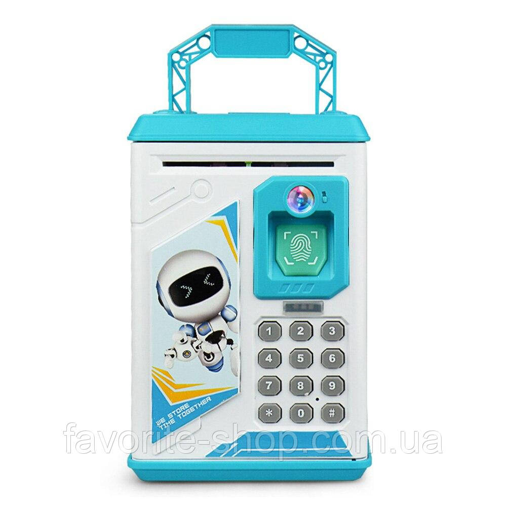 Дитячий електронний сейф скарбничка з відбитком пальця Синій