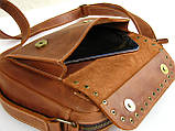 Жіноча шкіряна сумка через плече крос боді коньячна 19х25х6 см, фото 8