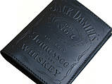 Шкіряна обкладинка для паспорта GS з тисненням "Jack Daniels" чорна, фото 3