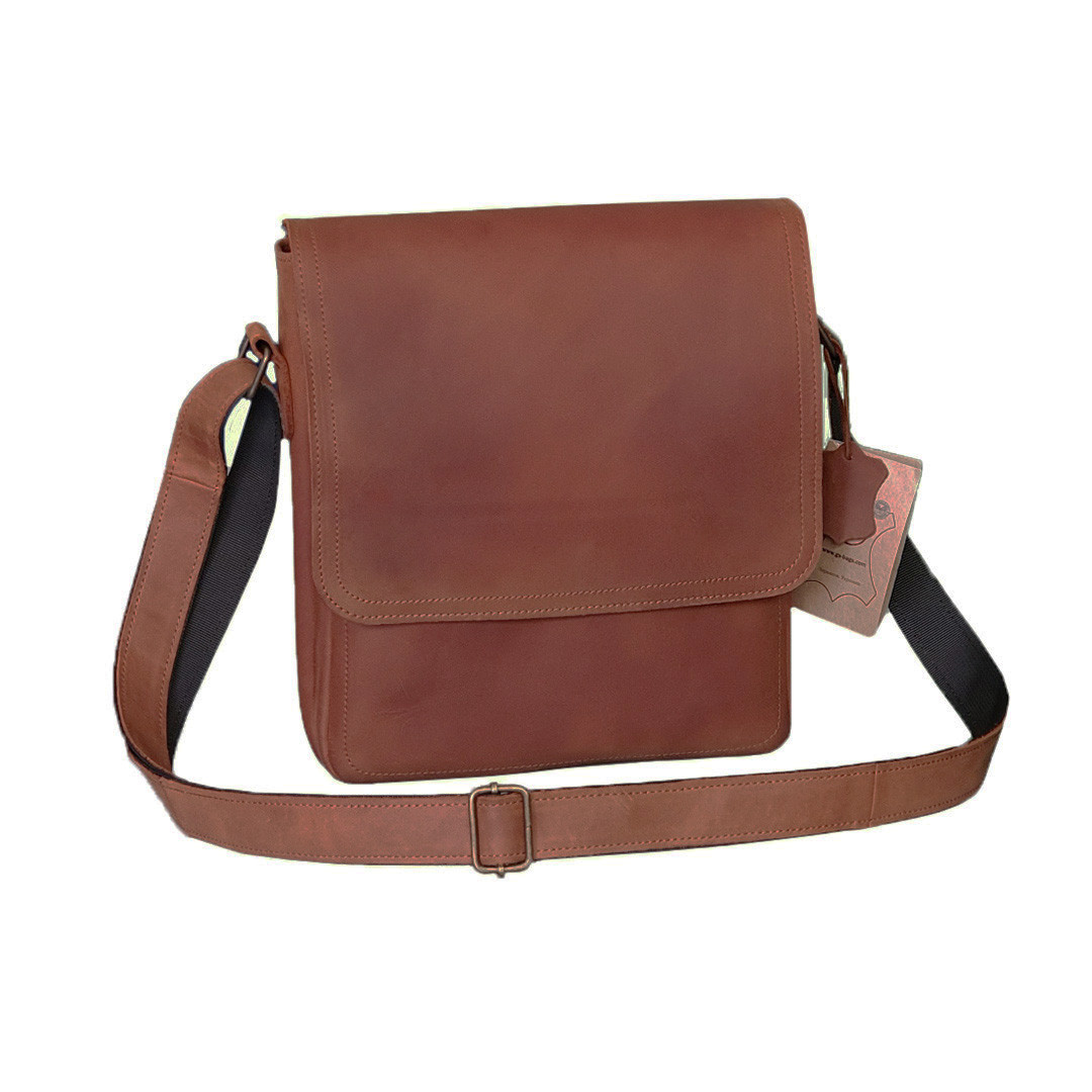 Чоловіча містка сумка GS шкіряна 28*24*7 см коньячна, фото 1