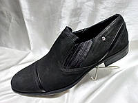 Туфлі Etor чорні з нубуків зі шкіряними вставками 10940