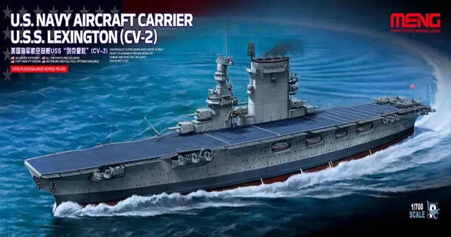 U. S. Navy Aircraft Carrier U. S. S. Lexington (CV-2) . Збірна модель лінійного корабля в масштабі 1/700. MENG PS-002, фото 1