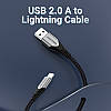 Кабель зарядний Vention MFI USB to Lightning для iPhone iPad Braided 0.5 м Black (LABHD), фото 2