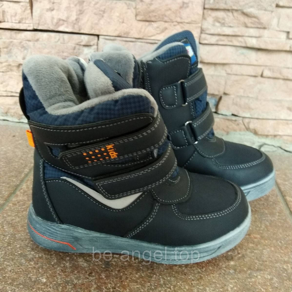 Чоботи дитячі темно-сірі на блискавці та липучках ДШ, фото 1