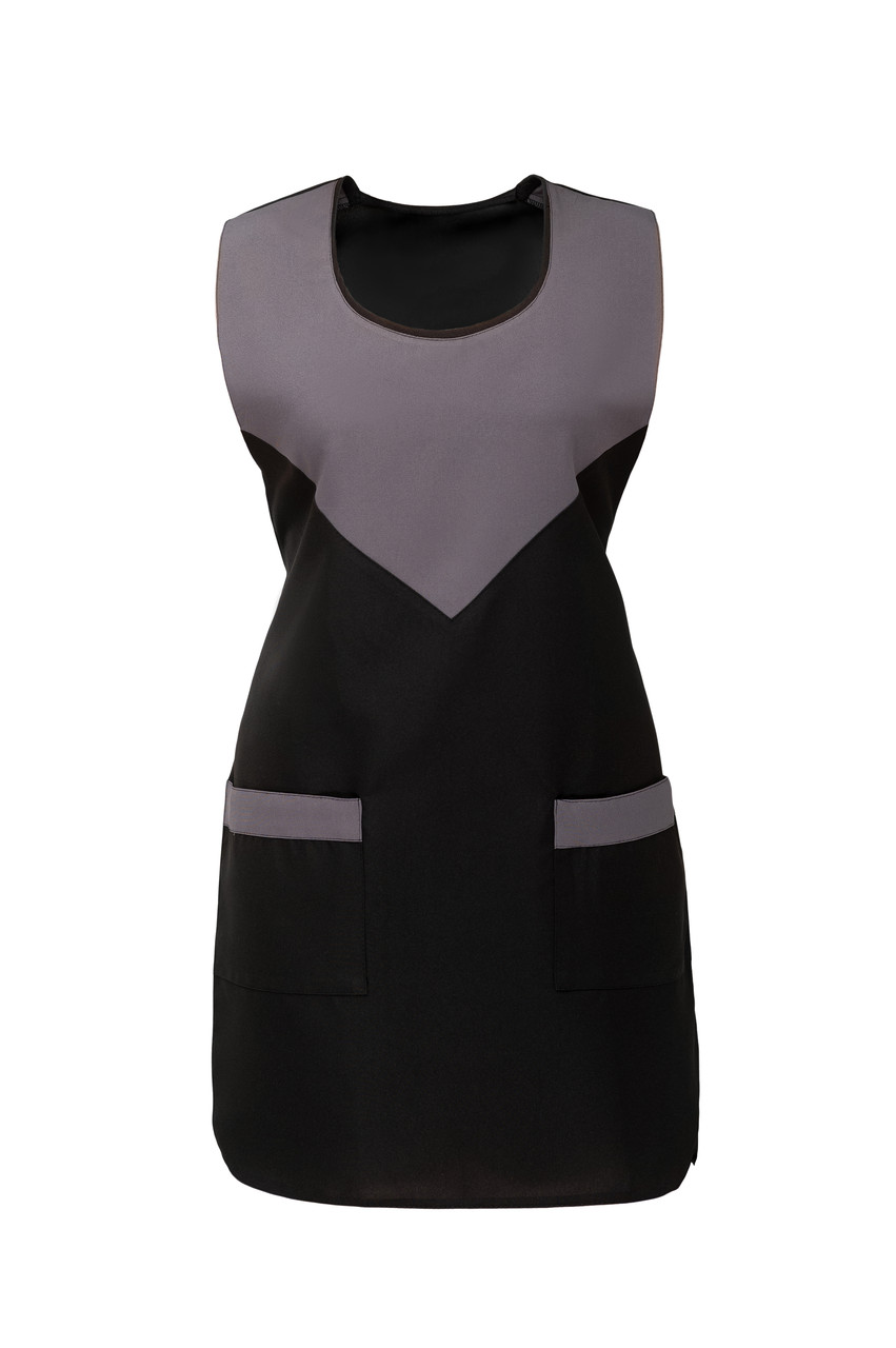 Фартух робочий для продавця на зав'язках, подвійний, для жінок, з кишенями, габардин "Трикутник" чорно сірий