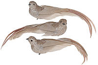 Декоративная птица на клипсе 22см, 3 вида, цвет - серебристо-серый (12шт)