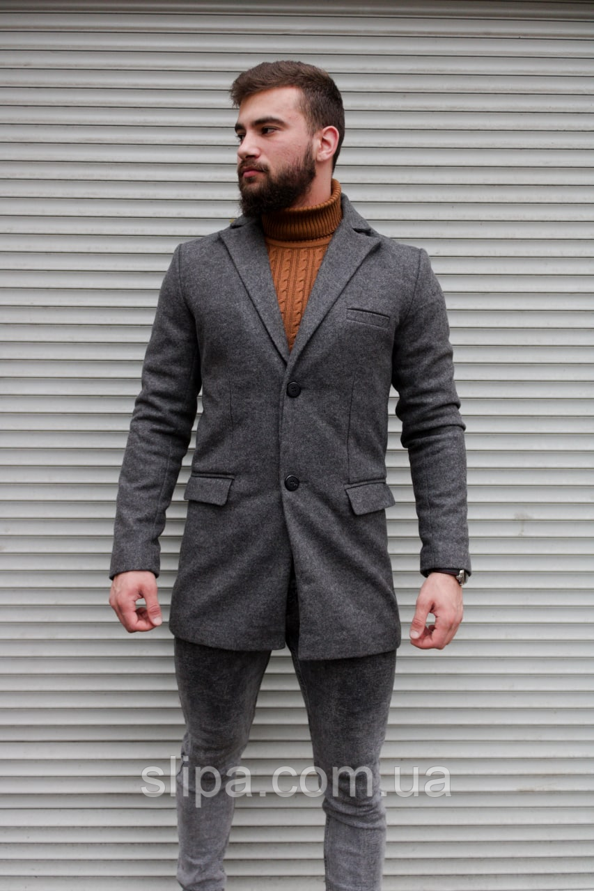 Сіре класичне чоловіче пальто однобортне <unk> штучний кашемір + тканинна підкладка