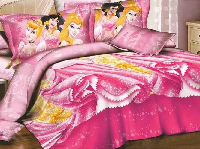 Постельное белье Кроватка комплект (150*100 см) Принцессы Дисней Ранфорс Розовый Цвет - фото 1 - id-p1525195159