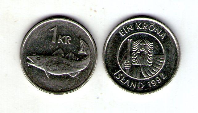 Ісландія 1 крона 1992 рік нікель