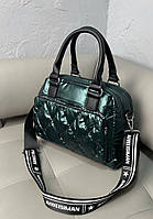 Жіноча стильна стьобана дута сумка в кольорах, сумка на плече, дутик, сумка на блискавці, сумка на ремені Зелений
