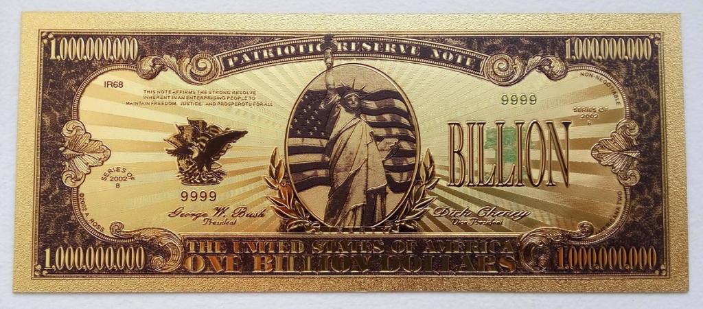 Золота банкнота 1.000.000.000 (Мільярд) доларів США