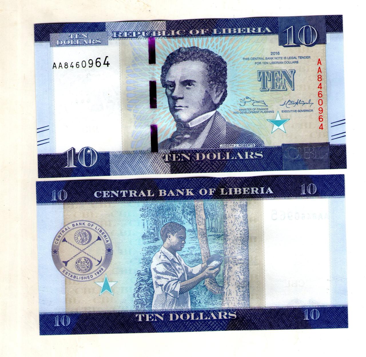 Ліберія 10 доларів 2016 рік стан UNC №310