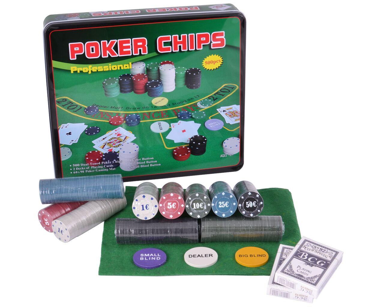 Покерный набор в металлической коробке на 500 фишек с номиналом - фото 1 - id-p1525263553