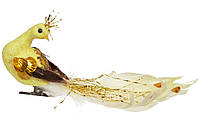 Декоративная птица на клипсе Павлин 17см, цвет - желтый 17см (12 шт)