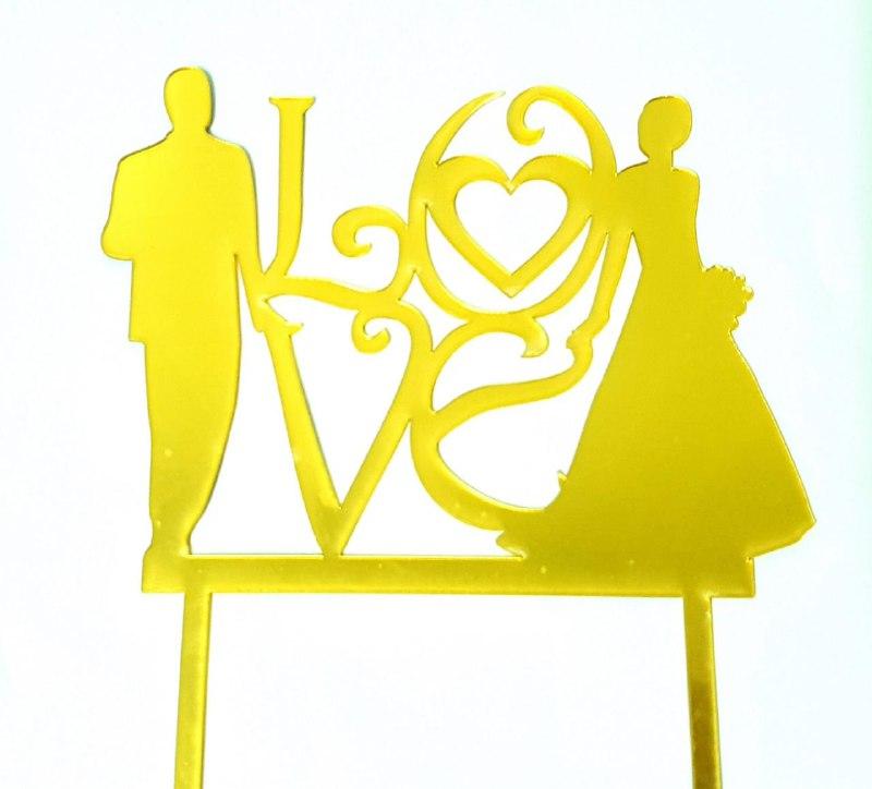 Дзеркальний топпер Молодята LOVE золото, фото 1