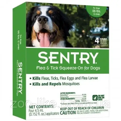 Капли Sentry от блох, клещей и комаров, для собак весом более 30 кг, 4.5 мл, цена за пипетку - фото 1 - id-p1503514194