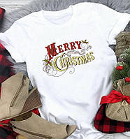 Новогодняя женская футболка "Merry Christmas". / Жіноча новорічна футболка "Меррі Крістмас"