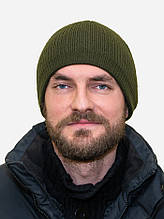 Зимова шапка в'язана чоловіча стильна Лео з флісовою підкладкою khaki колір хакі