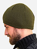 Зимова в'язана чоловіча стильна шапка Лео з флісовою підкладкою khaki колір хакі, фото 2