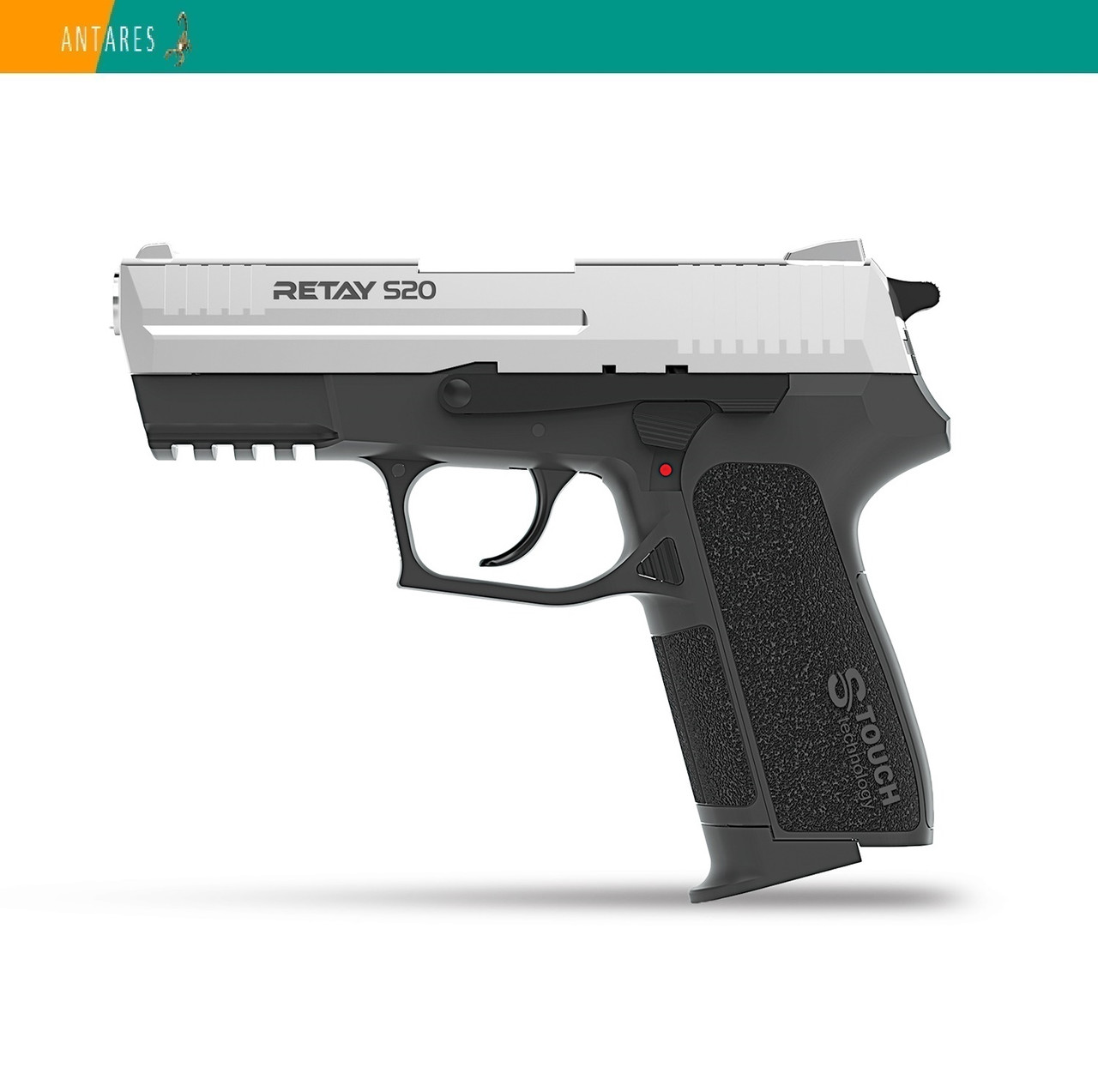 Пістолет стартовий Retay S20 Sig Sauer 2022 сигнально-шумовий пугач під холостий патрон хром Ретай Зіг Зауер 2022 (S530101C)