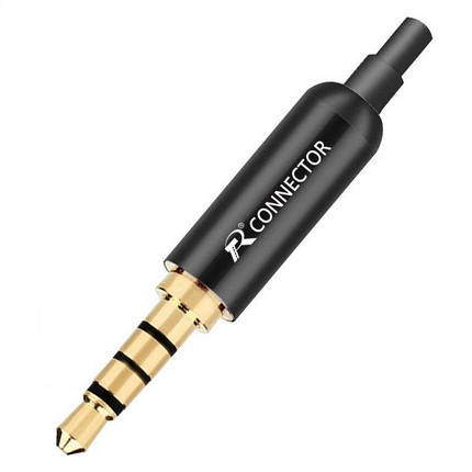 Металевий штекер конектор під паяння Jack 3.5 мм TRRS (4 pin) R Connector Black/Gold, метал (48430), фото 1