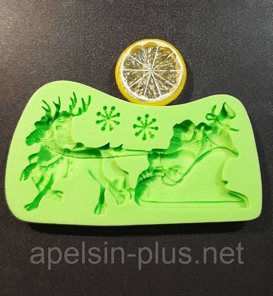 Молд силіконовий для цукрової мастики Дід Мороз на санях 11,5 см на 6,0 см, фото 1