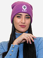 Тепла жіноча в'язана шапка Лео purple