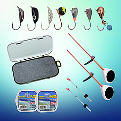 Комплект для зимової риболовлі, вольфрамові морми, вудки, кивки, зимова волосінь