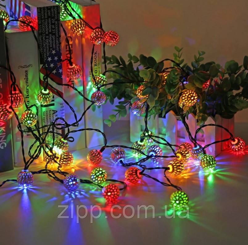 Світлодіодна гірлянда металевий Кулька, 20 LED, Золото, Мультиколір