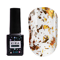 Kira Nails No Wipe Top Gold Shard топ для маникюра без липкого слоя с золотой фольгой поталь, 6 мл