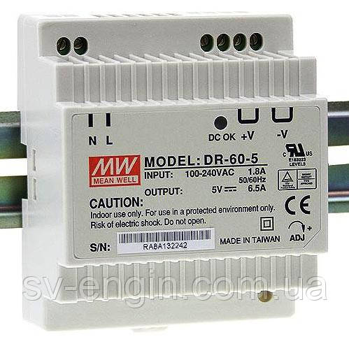 DR-60-24, DR-60-15, DR-60-12, DR-60-5 — однофазні джерела живлення Mean Well (на DIN-рейку), фото 1