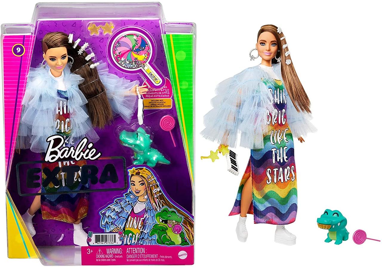 Лялька Barbie Екстра в довгій райдужної сукні (GYJ78)