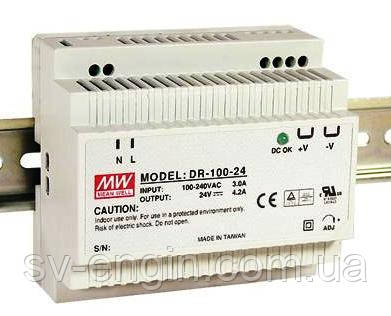 DR-100-24, DR-100-12, DR-100-15 — однофазні джерела живлення Mean Well (на DIN-рейку), фото 1