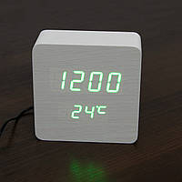 Часы настольные электронные VST-872 Белое дерево, светодиодные led часы с термометром на батарейках (GK)
