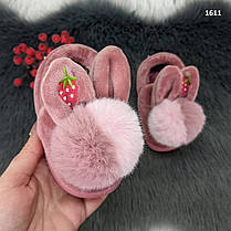 Тапочки дитячі теплі закриті для найменших діток з великим хутряним помпоном і вушками, фото 4