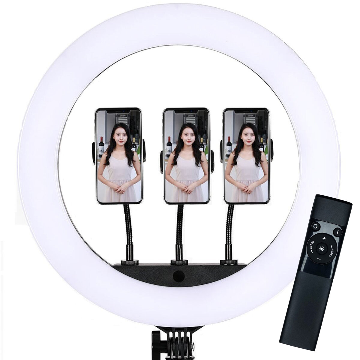54,5 см Кільцеве світло (72W) Visico HQ-21N + ПДУ + 3 тримачі смартфона, 2900K — 65000K