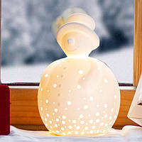 Новогодняя фарфоровая лампа-ночник Веселый Снеговик, ручная работа,16 цветов с пультом управления