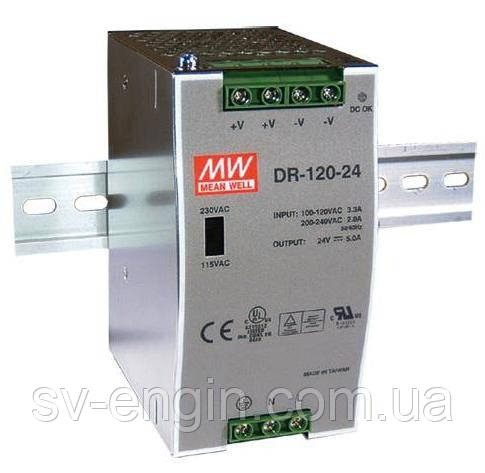 DR-120-24, DR-120-12, DR-120-48 — однофазні джерела живлення Mean Well (на DIN-рейку), фото 1