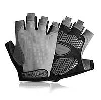 Спортивні рукавички дихаючі, з відкритими пальцями (сірі). Для спортзалу, фітнесу, риболовлі, велоспорту S