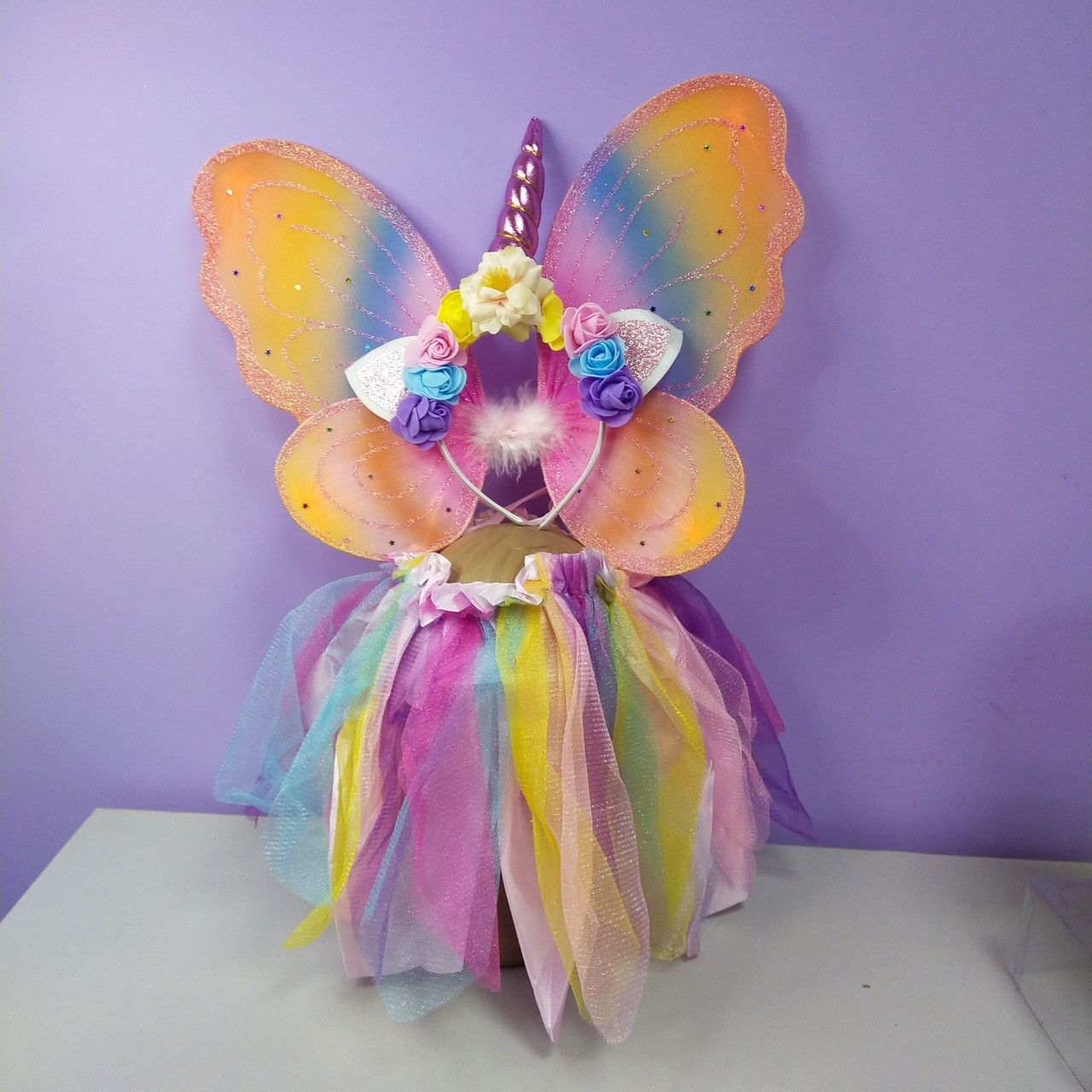 Набір новорічний єдиноріг 3-8 років спідниця крила та обруч радужный колір., фото 1