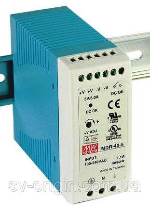 MDR-40-24, MDR-40-12, MDR-40-5, MDR-40-48 — однофазні джерела живлення Mean Well (на DIN-рейку), фото 1
