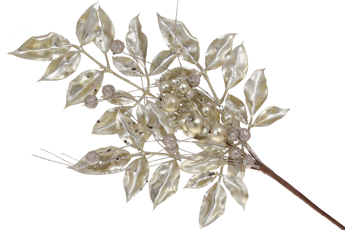 Декоративна гілка з листям та ягодами 55см, колір - шампань - 12 шт УПАКОВКА ТОВАР ВІД ВИРОБНИКА