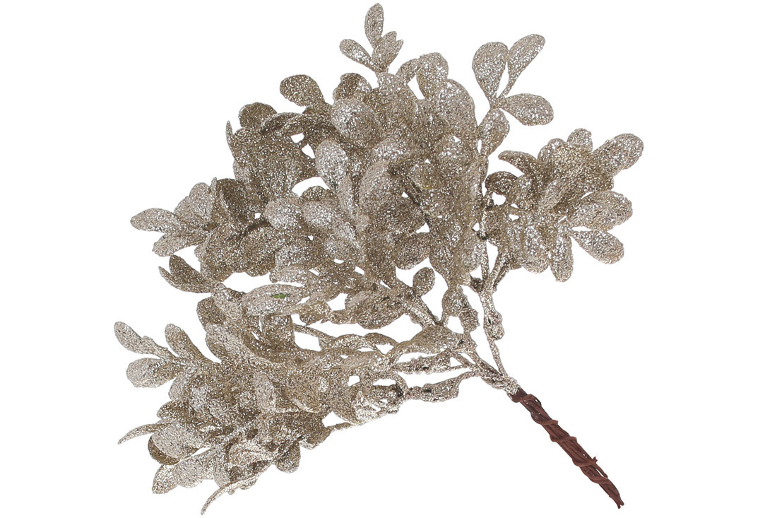 Пучок листя в гліттері шампань, 19см - 12 шт УПАКОВКА ТОВАР ВІД ВИРОБНИКА