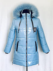 Зимові дитячі куртки для дівчат з натуральним хутром розмір 122